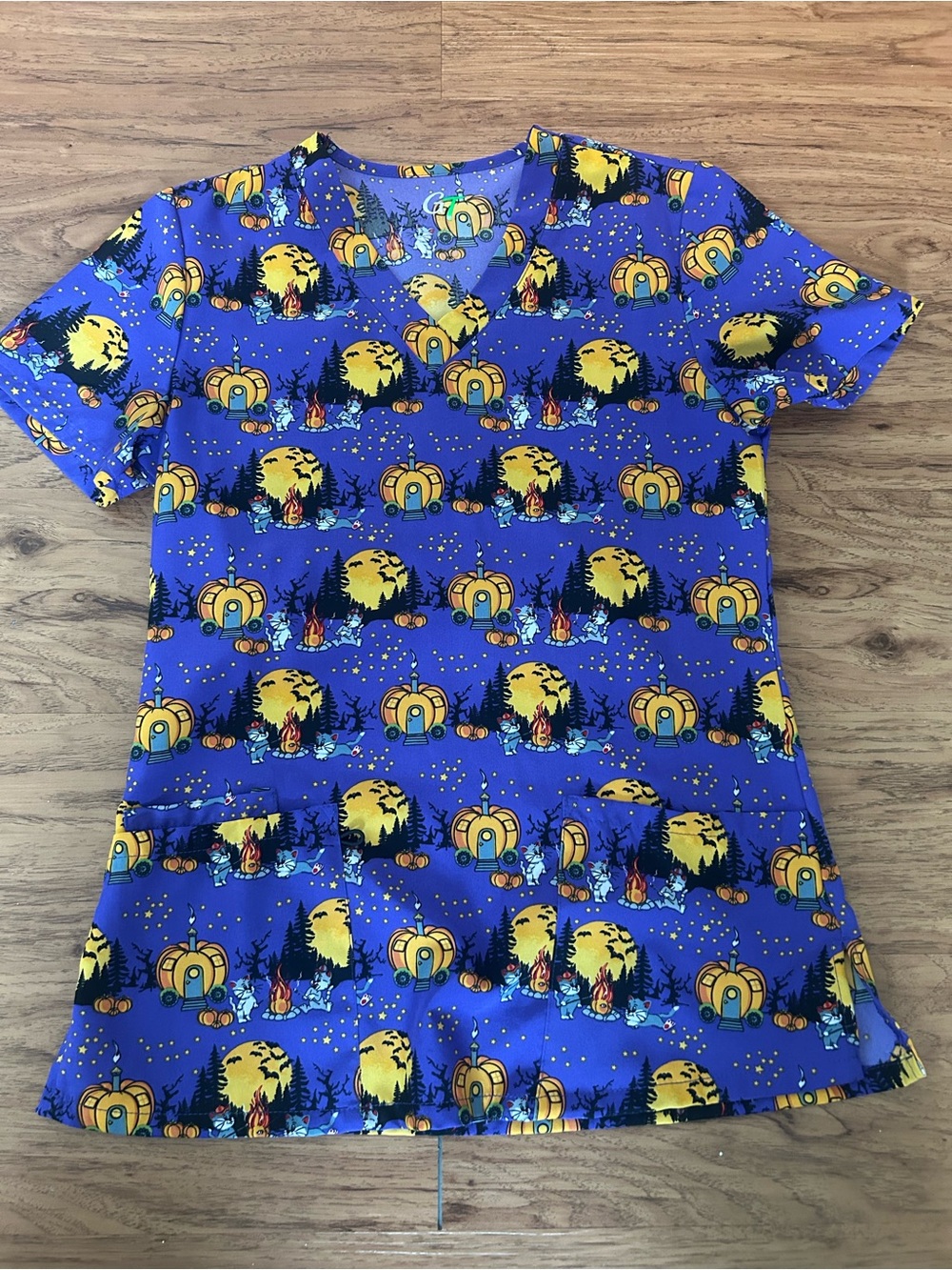Halloween Campfire Print Scrub Top